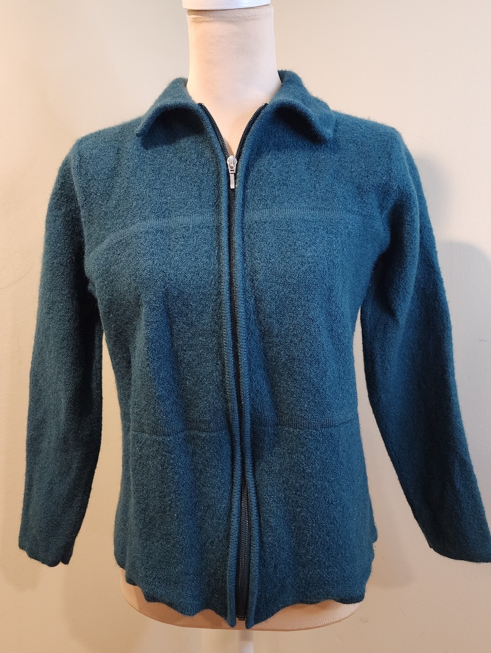 Karen Scott Women's Teal Pure Wool Zip Up Jacket Sz 1X Fits L